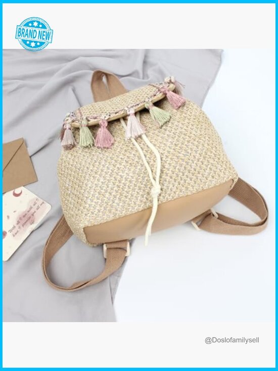 Handwoven Tassel Backpack Macrame Boho Bohemian Rucksack Drawstring Daypack